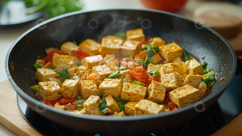 高清大图下载【趣麦麦图】煎锅豆腐炒菜