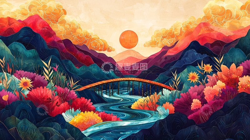 高清大图下载【趣麦麦图】彩色山水风景画