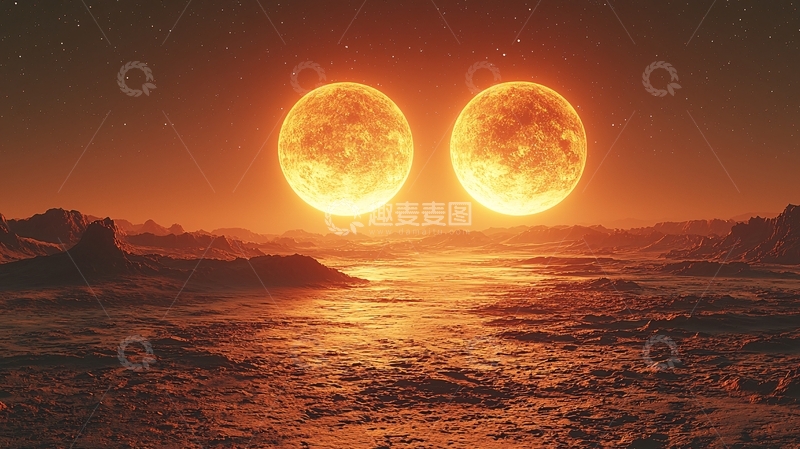 高清大图下载【趣麦麦图】双日落荒凉星球
