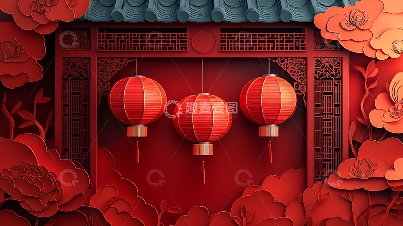 高清大图下载【趣麦麦图】中式剪纸灯笼