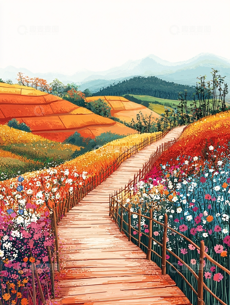 高清大图下载【趣麦麦图】彩色田野小路