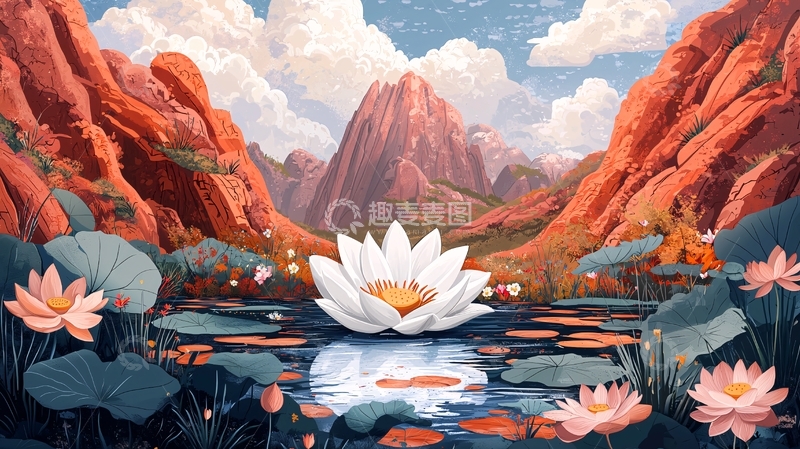 高清大图下载【趣麦麦图】红岩山谷中的莲花