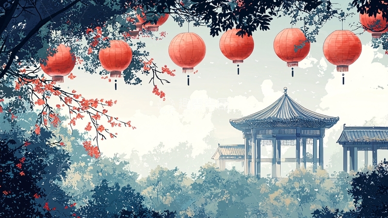 高清大图下载【趣麦麦图】红灯笼下的古建筑美景