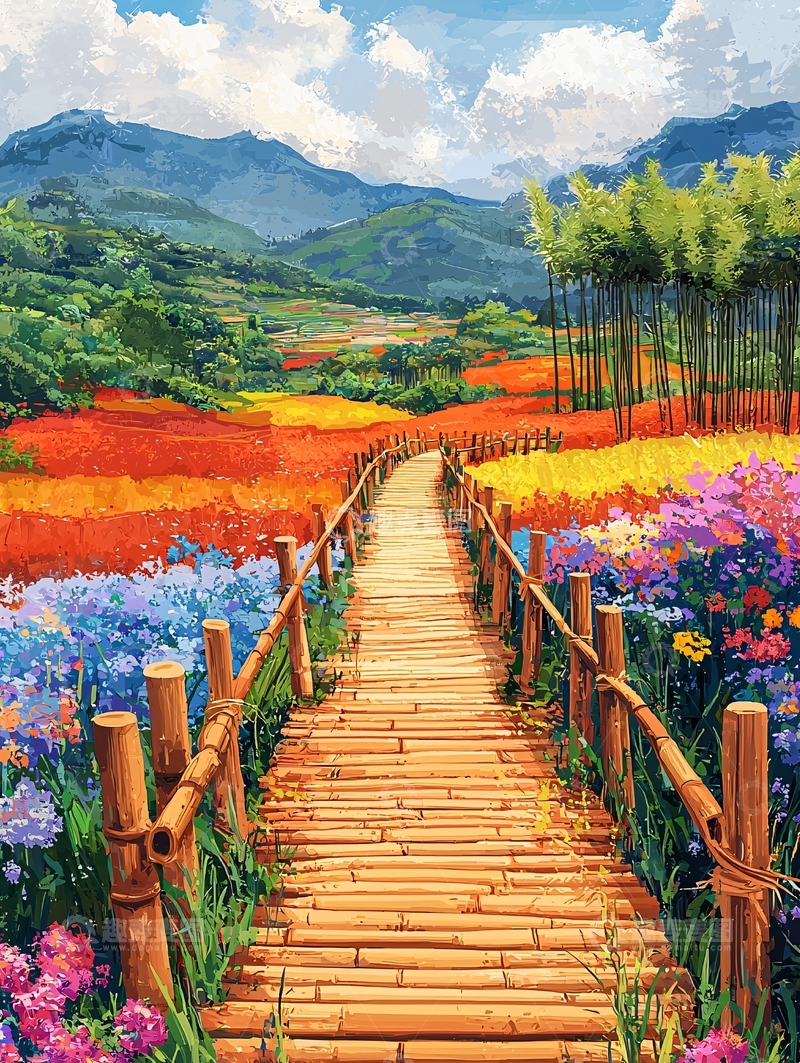 高清大图下载【趣麦麦图】鲜花盛开的田园风光