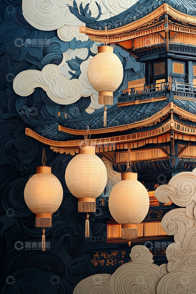 高清大图下载【趣麦麦图】精美中国风建筑灯笼