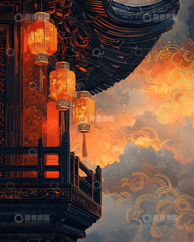 高清大图下载【趣麦麦图】中式建筑上的灯笼