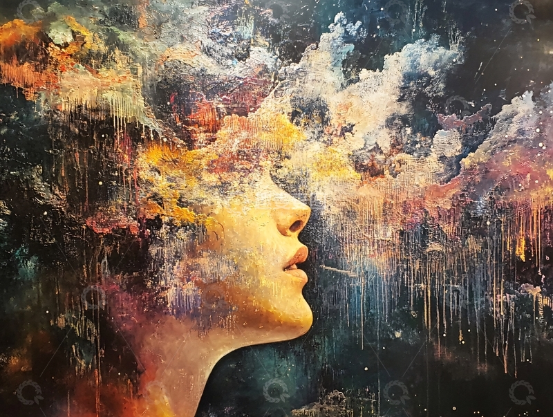 高清大图下载【趣麦麦图】彩色梦幻女子侧脸