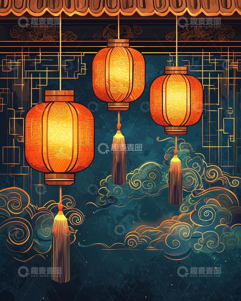 高清大图下载【趣麦麦图】节日喜庆的灯笼挂饰