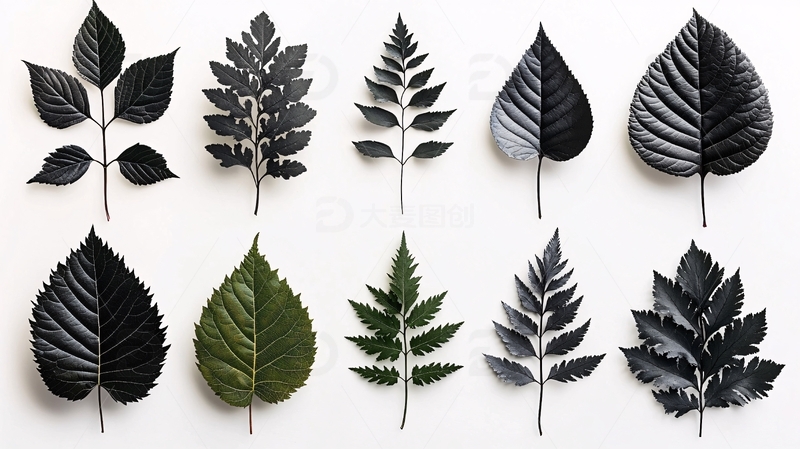 黑白叶子素材