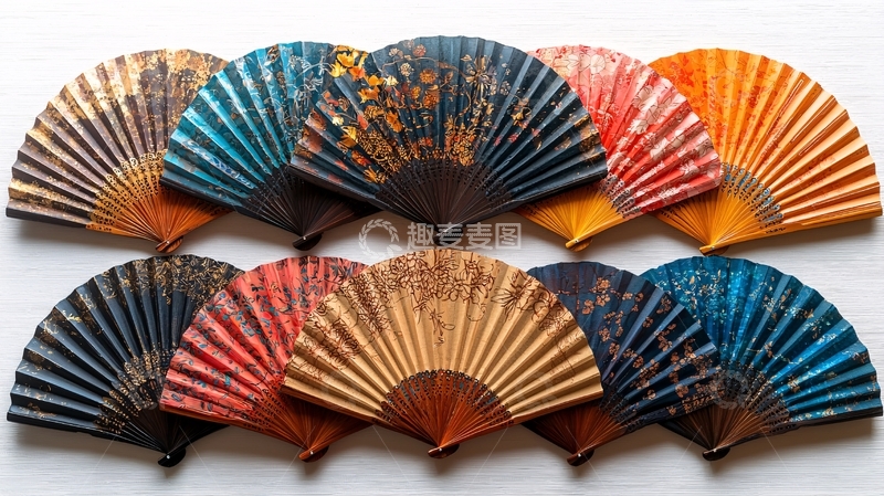 高清大图下载【趣麦麦图】彩色手工折扇