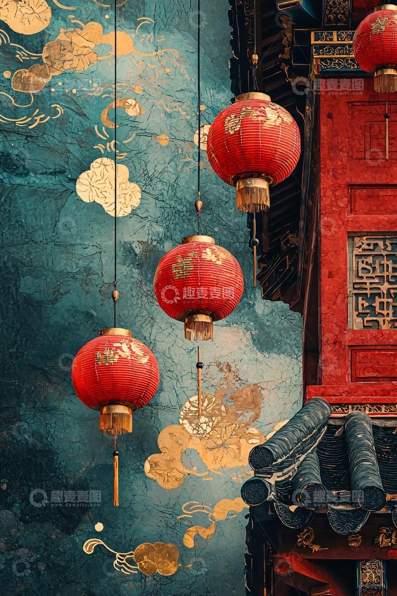 高清大图下载【趣麦麦图】中国风红灯笼