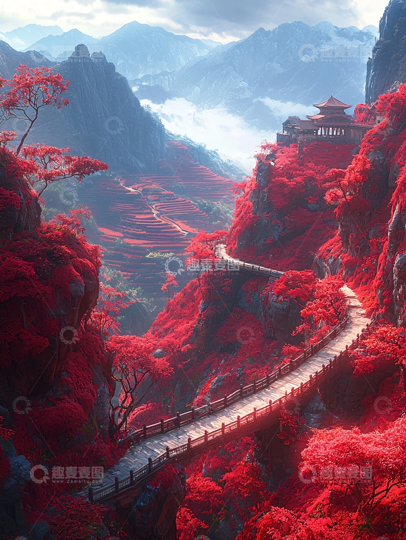 高清大图下载【趣麦麦图】红叶山谷仙境