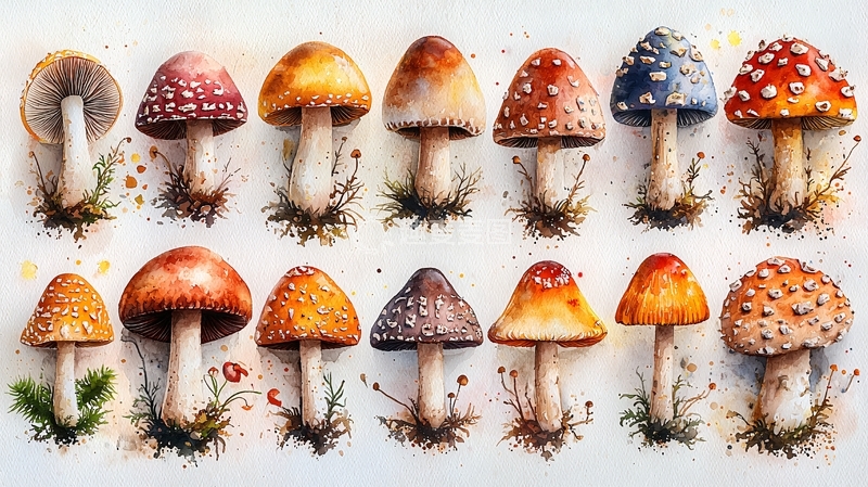 高清大图下载【趣麦麦图】水彩画蘑菇图鉴