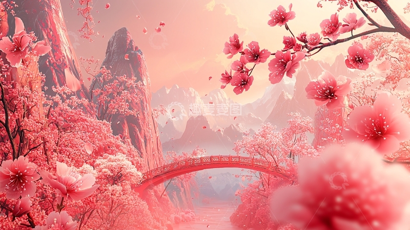 高清大图下载【趣麦麦图】粉色桃花流水人家