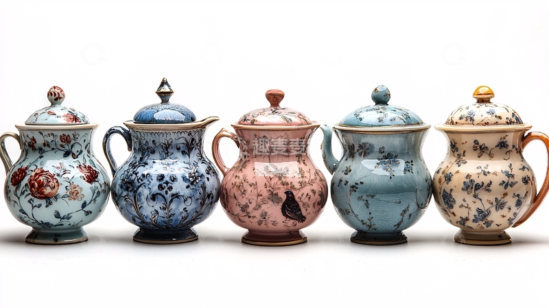 高清大图下载【趣麦麦图】精美手绘陶瓷茶壶套装