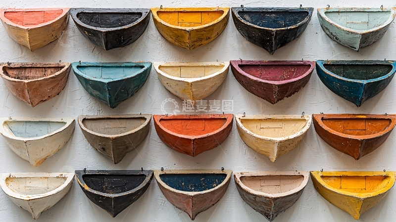 高清大图下载【趣麦麦图】彩色小船墙面装饰