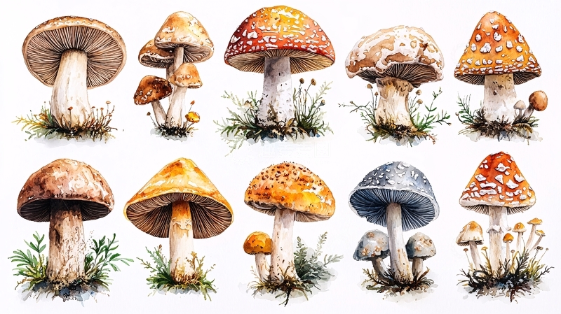 高清大图下载【趣麦麦图】水彩手绘蘑菇图