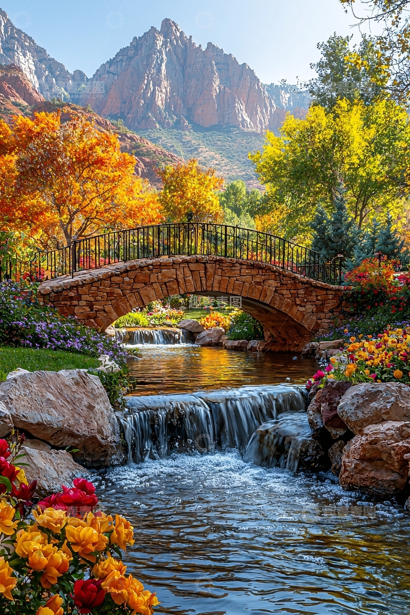 高清大图下载【趣麦麦图】秋日风景如画的小桥流水