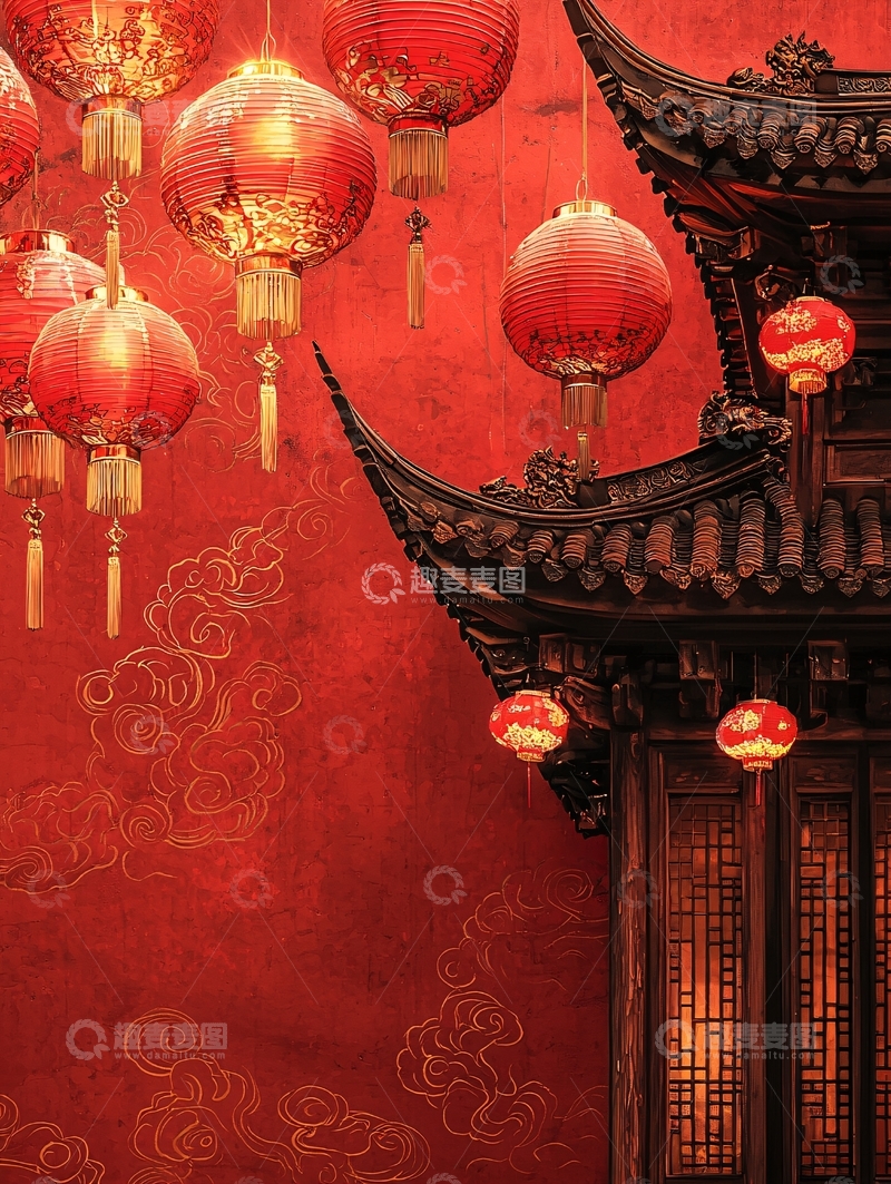 高清大图下载【趣麦麦图】红灯笼古建筑