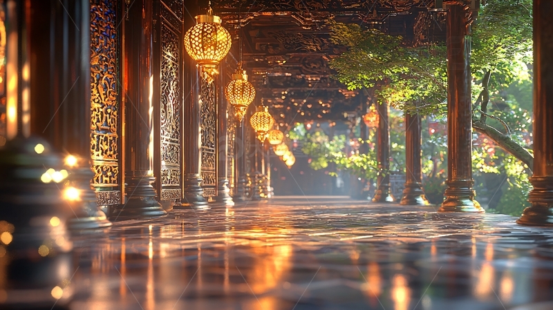 高清大图下载【趣麦麦图】中国风走廊灯笼