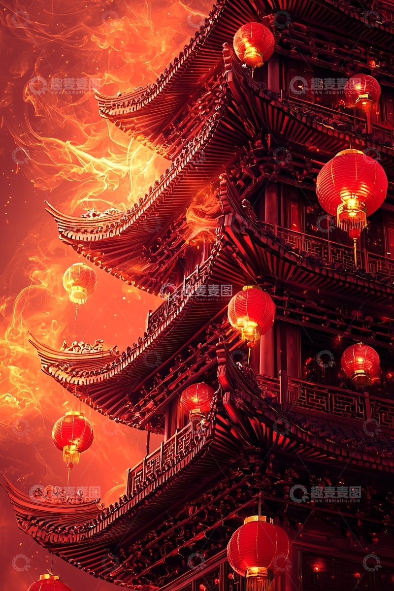 高清大图下载【趣麦麦图】火焰中红色宝塔