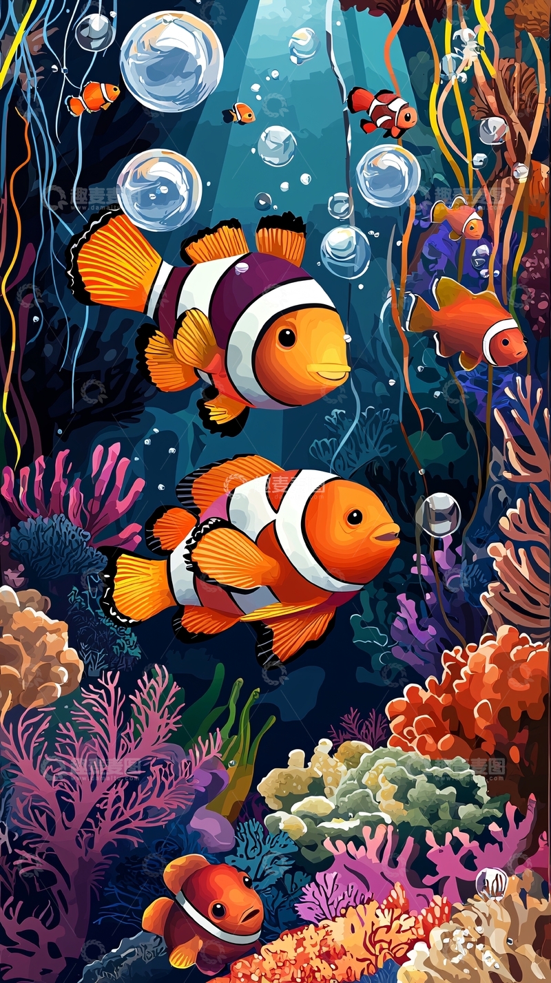 高清大图下载【趣麦麦图】海底小丑鱼珊瑚礁