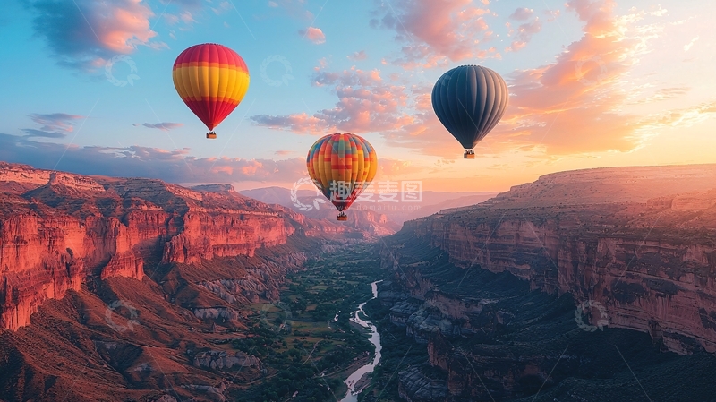 高清大图下载【趣麦麦图】热气球峡谷日出