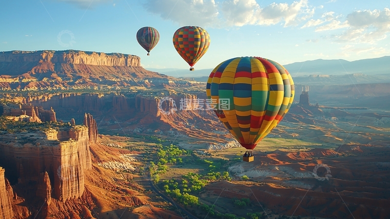 高清大图下载【趣麦麦图】热气球峡谷日出