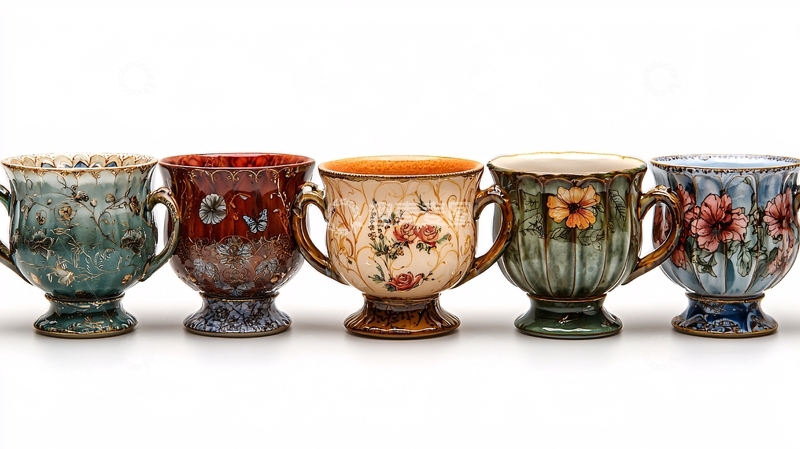 高清大图下载【趣麦麦图】带柄花卉陶瓷杯