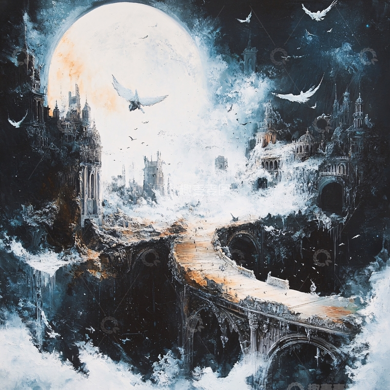 高清大图下载【趣麦麦图】废墟城市月光下的道路