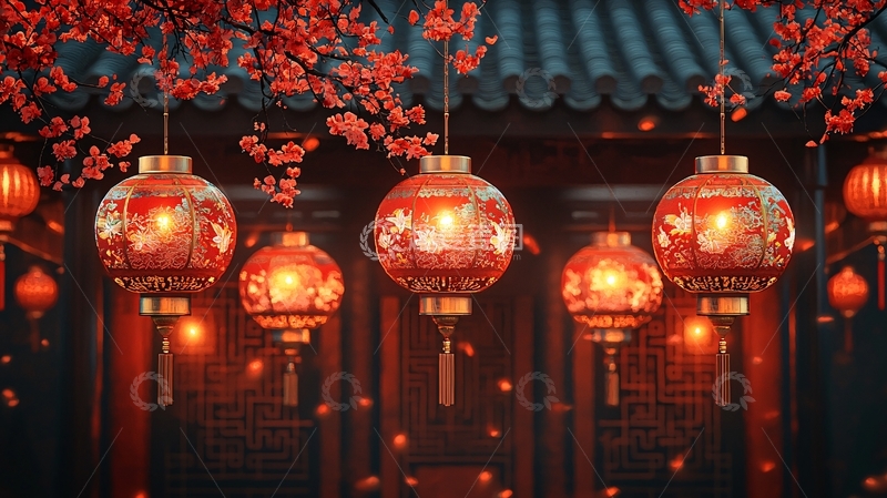 高清大图下载【趣麦麦图】红色灯笼中国风场景