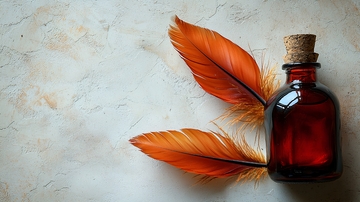 红棕色药瓶与羽毛