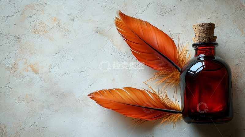 高清大图下载【趣麦麦图】红棕色药瓶与羽毛