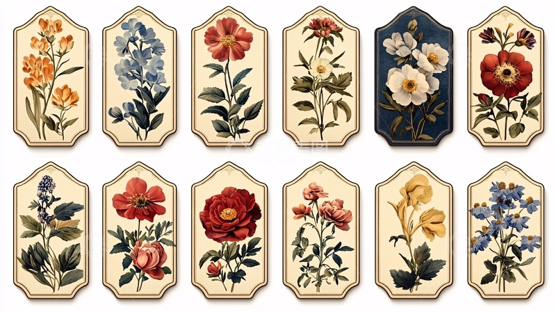 高清大图下载【趣麦麦图】复古花卉标签