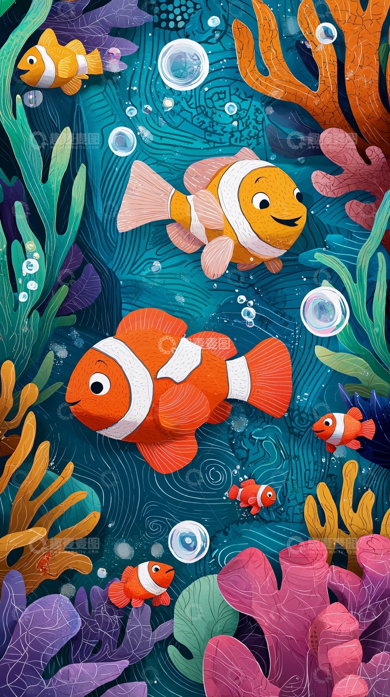 高清大图下载【趣麦麦图】海底小丑鱼卡通图