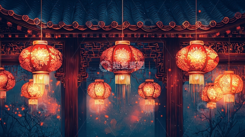 高清大图下载【趣麦麦图】中式灯笼夜景