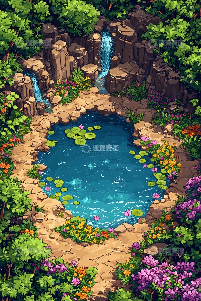 高清大图下载【趣麦麦图】水池瀑布的世外桃源