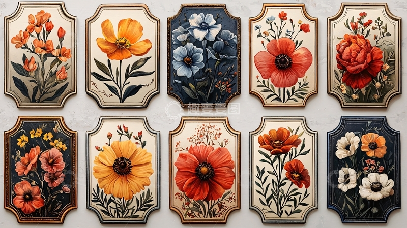 高清大图下载【趣麦麦图】复古花卉装饰画