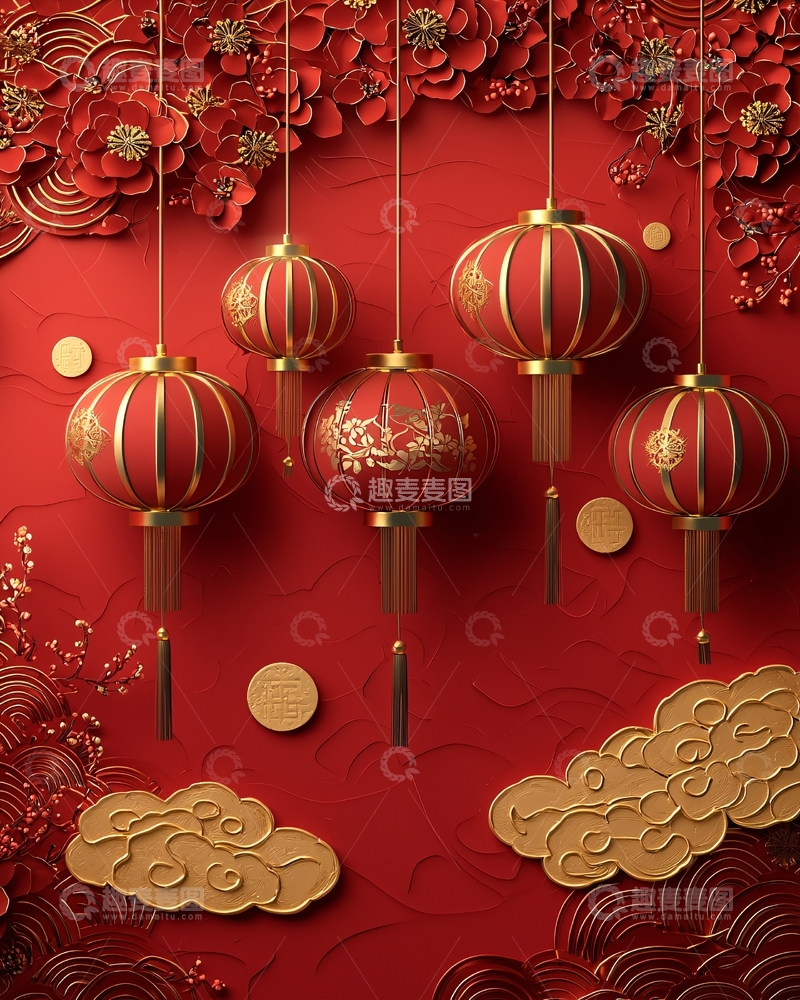 高清大图下载【趣麦麦图】红灯笼中国风背景