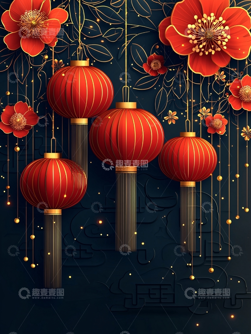 高清大图下载【趣麦麦图】红灯笼花卉新年素材