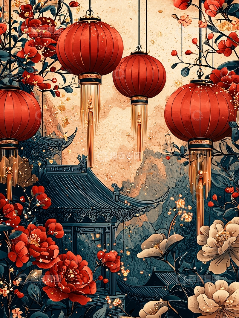 高清大图下载【趣麦麦图】中式红灯笼