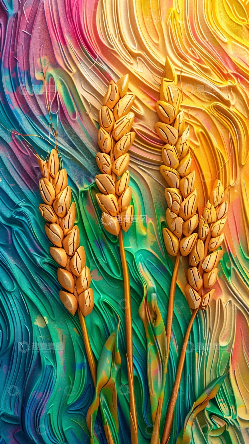 高清大图下载【趣麦麦图】彩色油画小麦