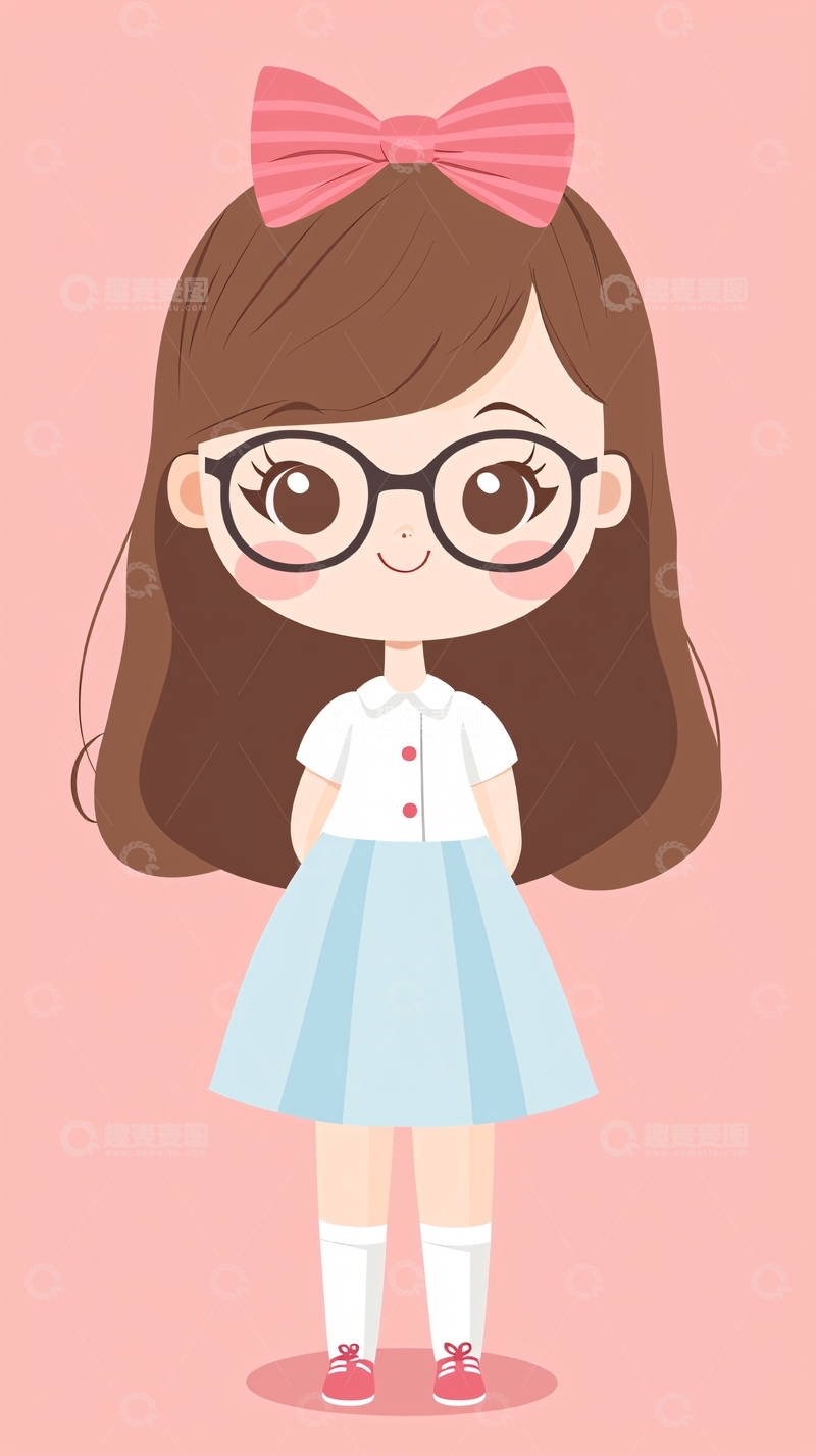 高清大图下载【趣麦麦图】可爱卡通眼镜女孩