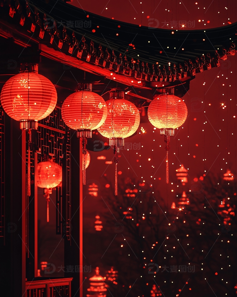 红色灯笼点亮夜空