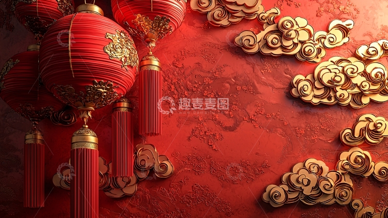 高清大图下载【趣麦麦图】红色灯笼和金色祥云