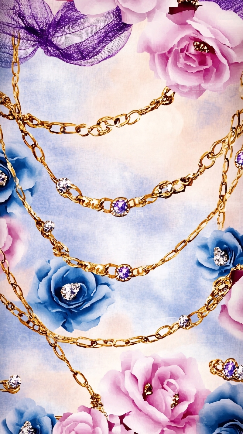 高清大图下载【趣麦麦图】粉色玫瑰金色链条