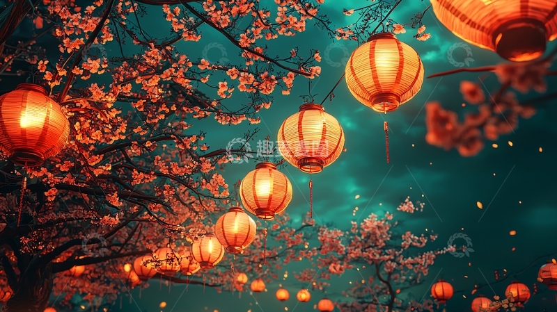 高清大图下载【趣麦麦图】樱花树下灯笼