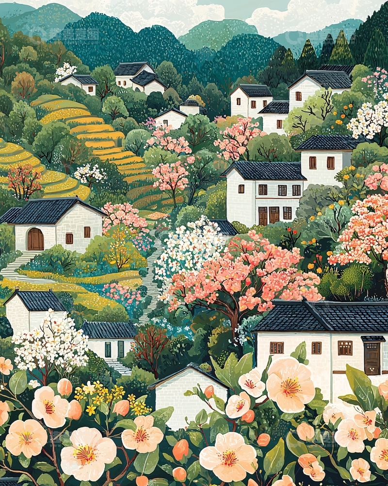 高清大图下载【趣麦麦图】田园风光小清新水彩画