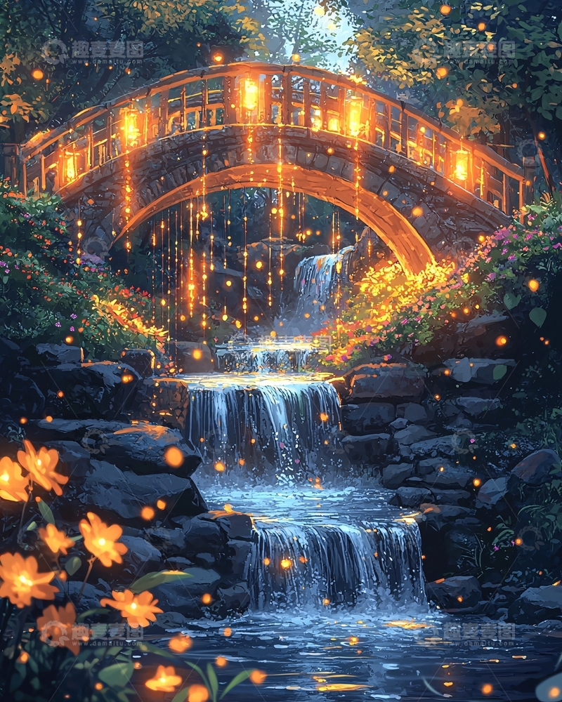 高清大图下载【趣麦麦图】梦幻森林小桥流水