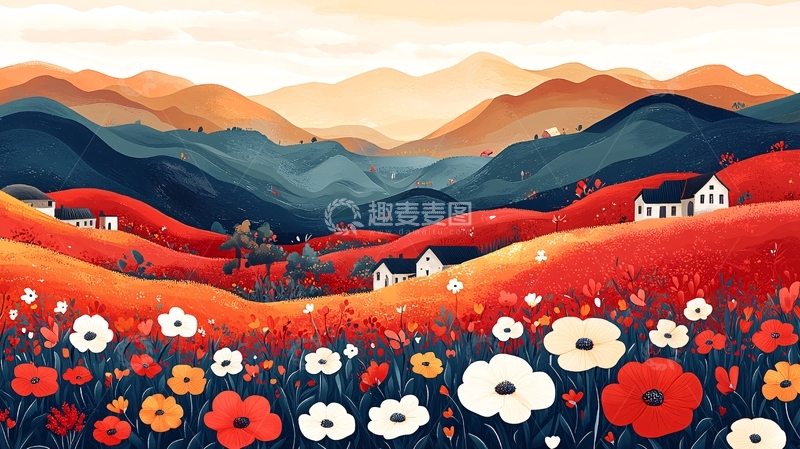 高清大图下载【趣麦麦图】红花山峦田园风光